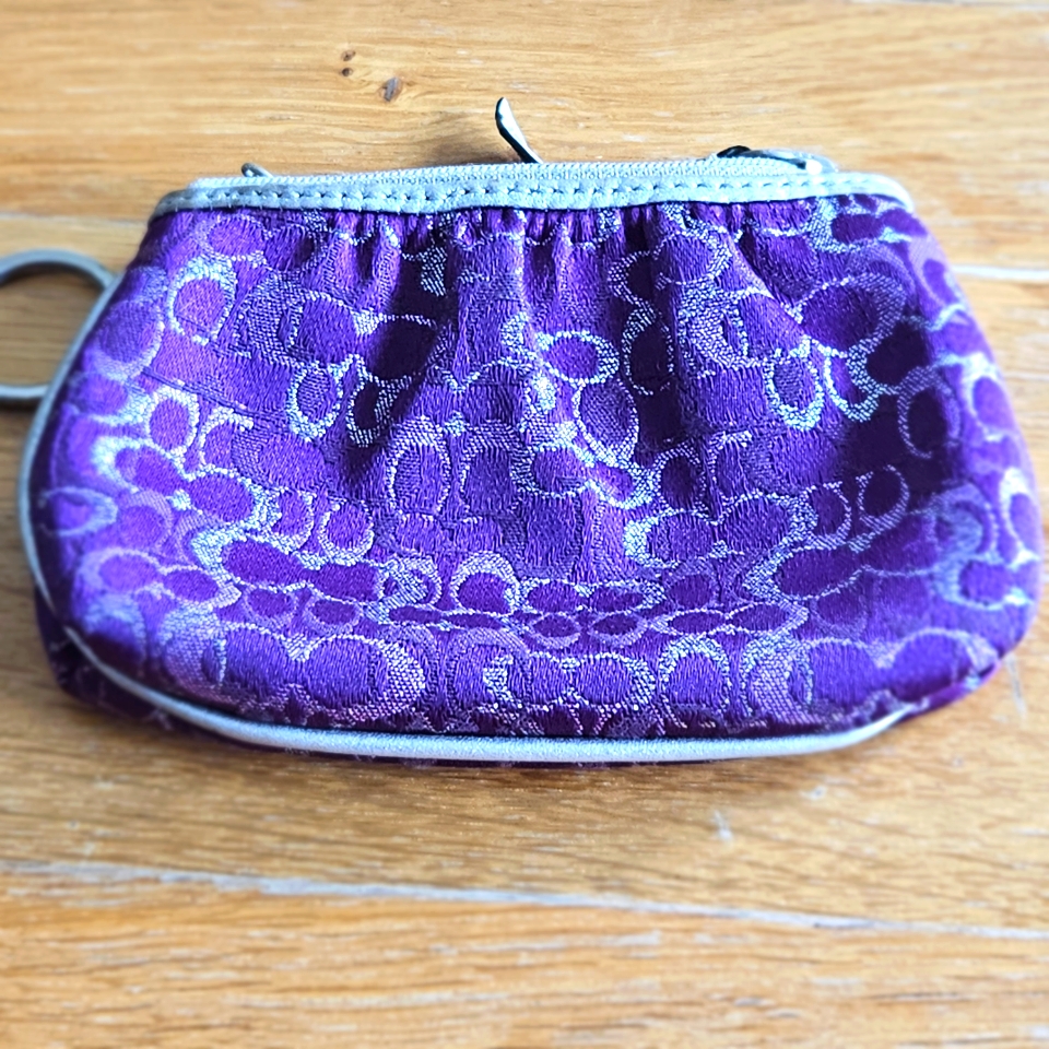 Coach Signature Lurex Optic Glitter Purple  Metallic Silver Key  Card Holder